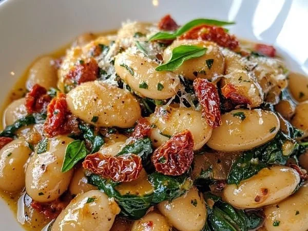 Tuscan Butter Beans with Spinach and Sun-Dried Tomatoes dish