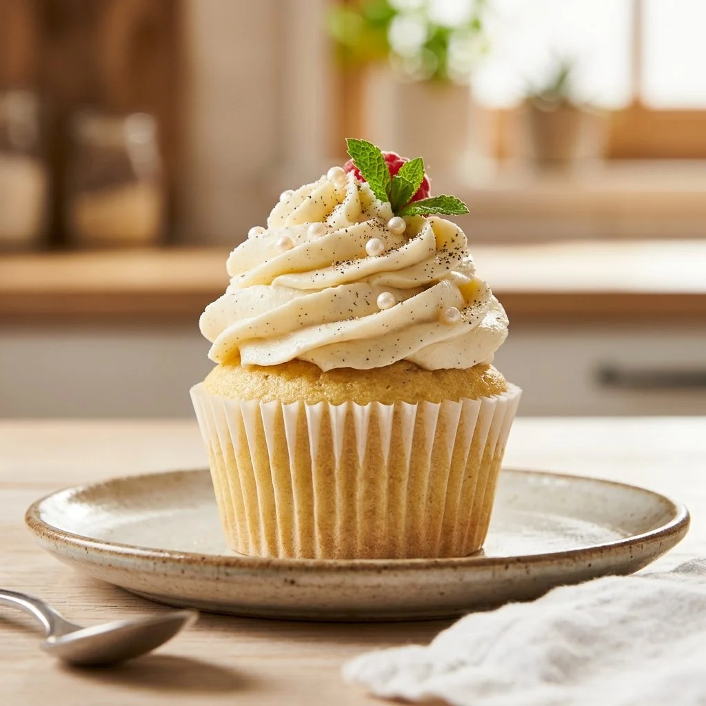 Delicious vanilla cupcakes baked with fluffy frosting for a perfect dessert