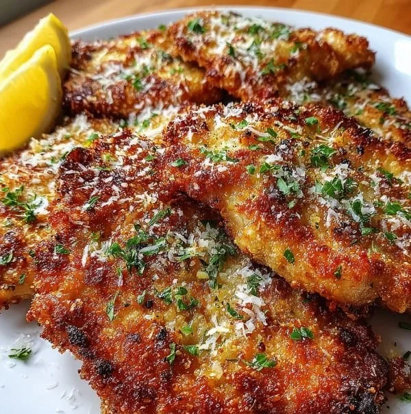 Zesty lemon chicken with crispy Pecorino cheese