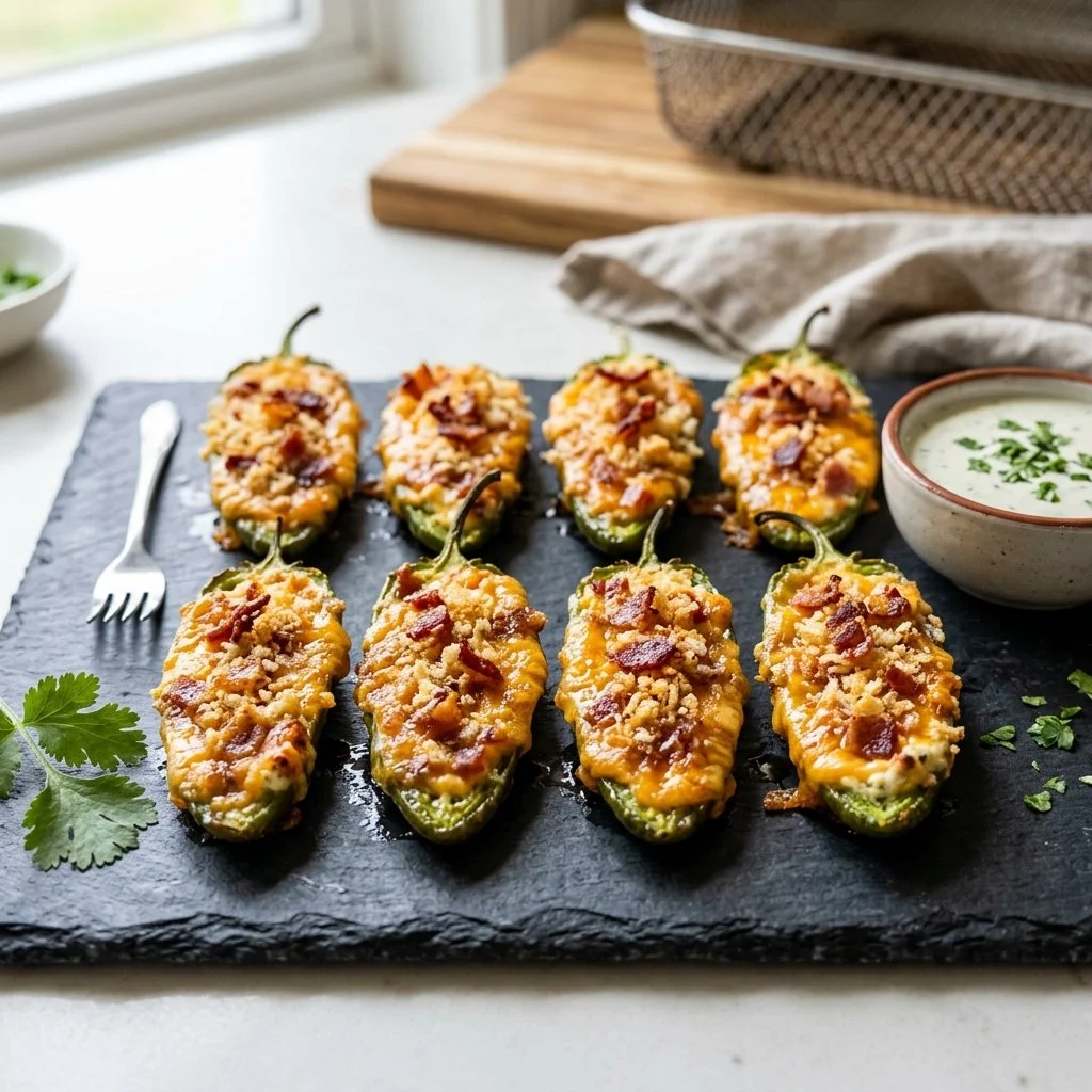 Delicious Air Fryer Jalapeno Poppers with golden crispy coating
