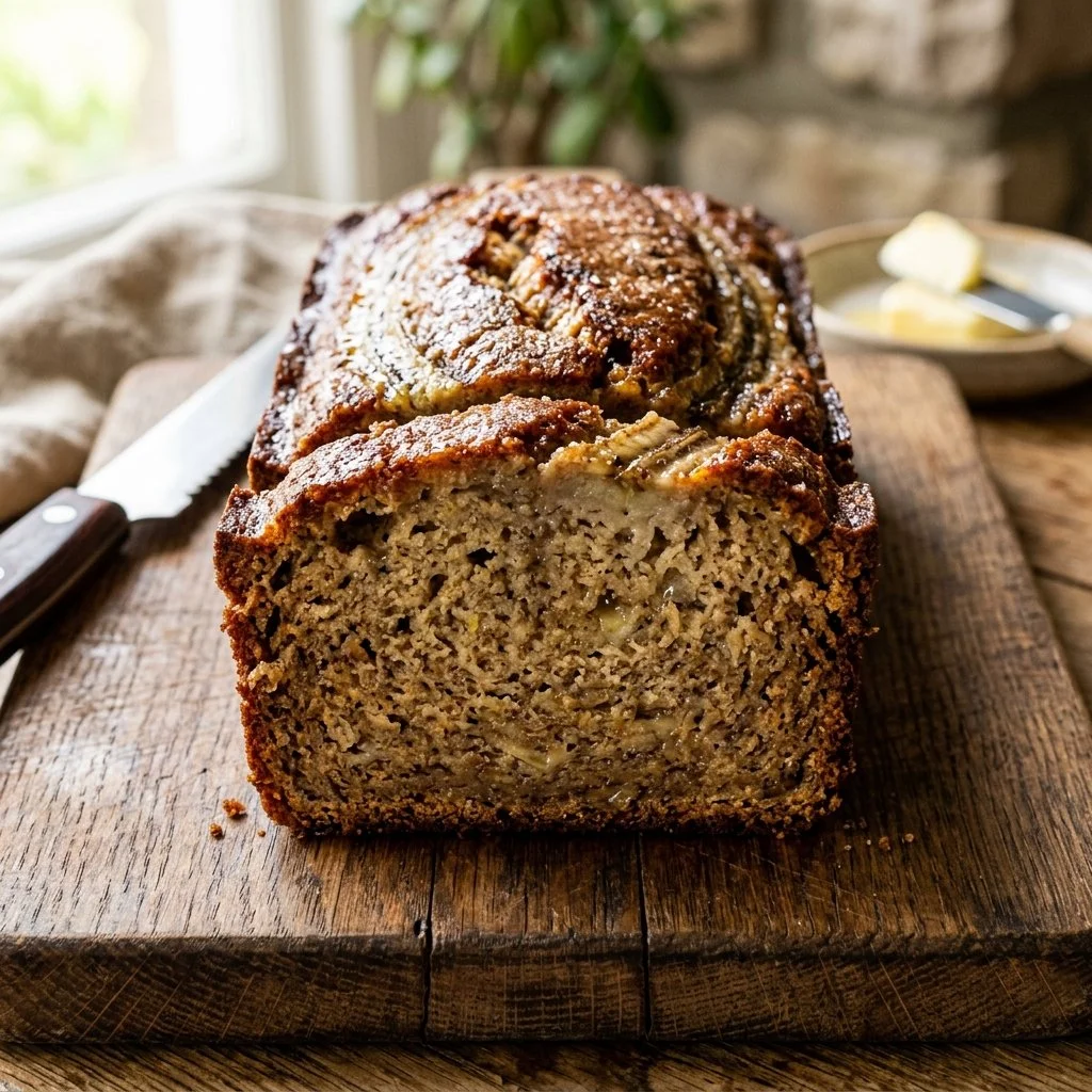Delicious homemade banana bread sliced and ready to serve
