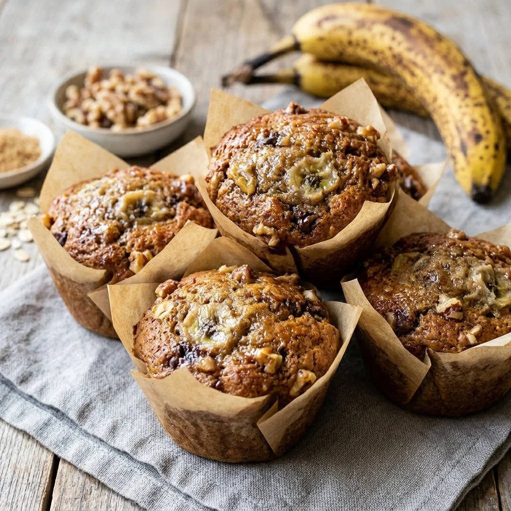 Delicious homemade banana bread muffins displayed on a plate
