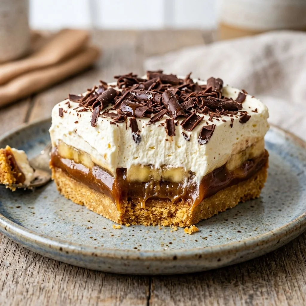 Delicious homemade Banoffee Pie with bananas and toffee topping