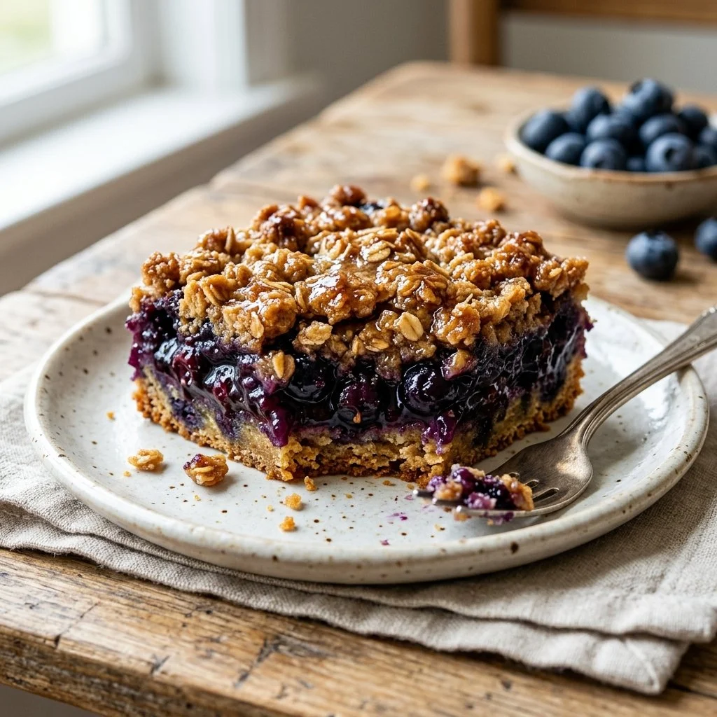 Delicious homemade blueberry crumb bars with a buttery crumble topping.