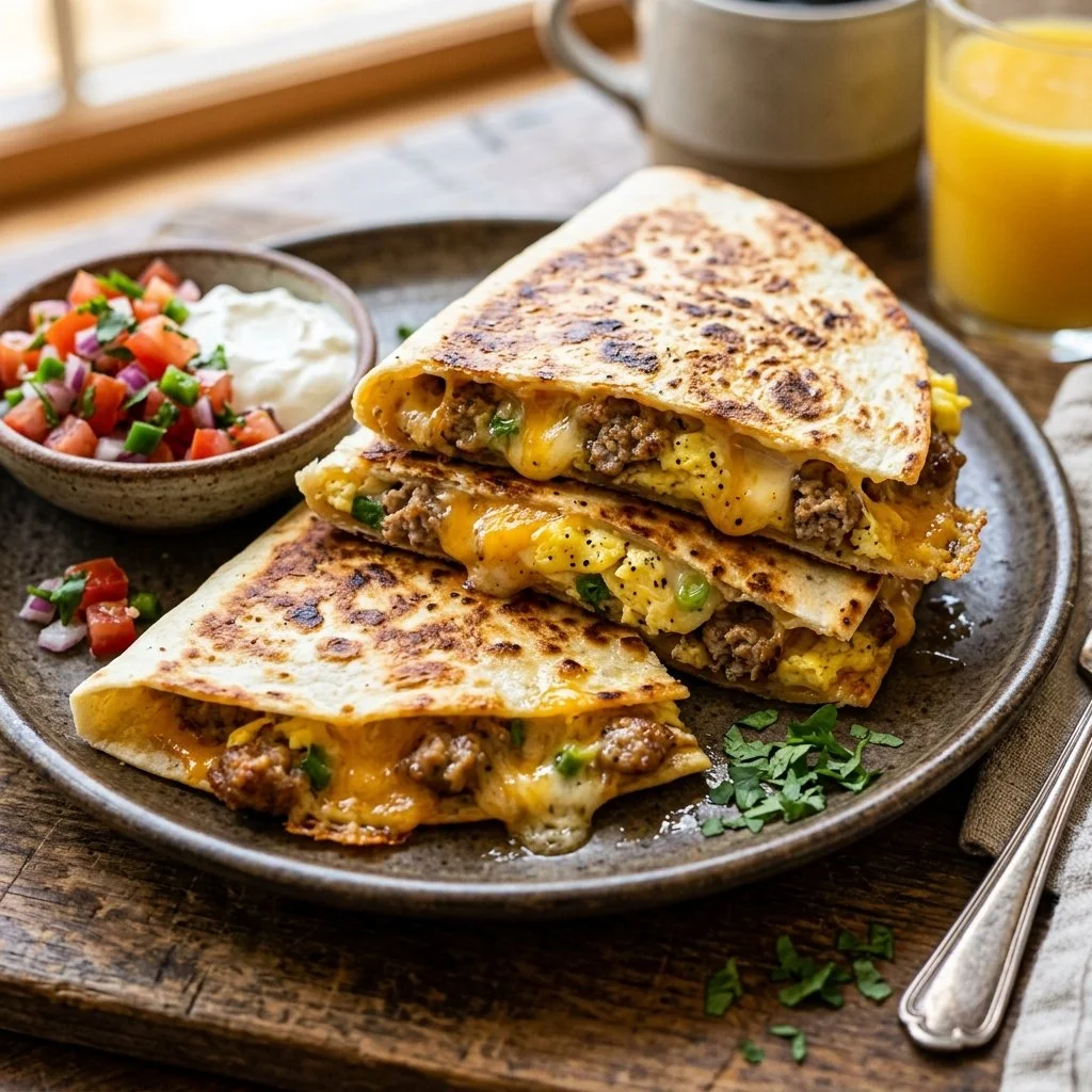 Delicious Breakfast Quesadilla with eggs and cheese
