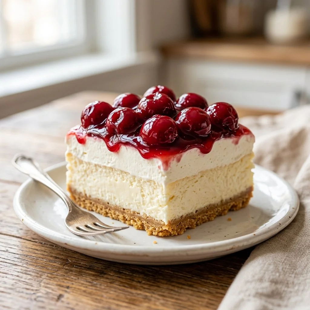 Delicious Cherry Cheesecake Lush dessert with creamy layers and cherry topping