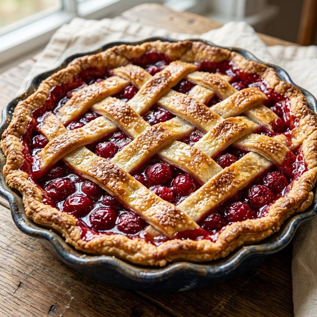 Delicious homemade cherry pie with flaky crust and vibrant cherry filling