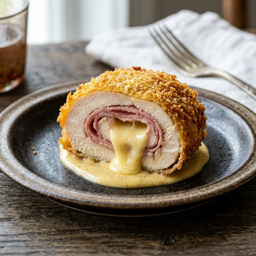 Delicious Chicken Cordon Bleu with ham and cheese, baked to golden perfection.