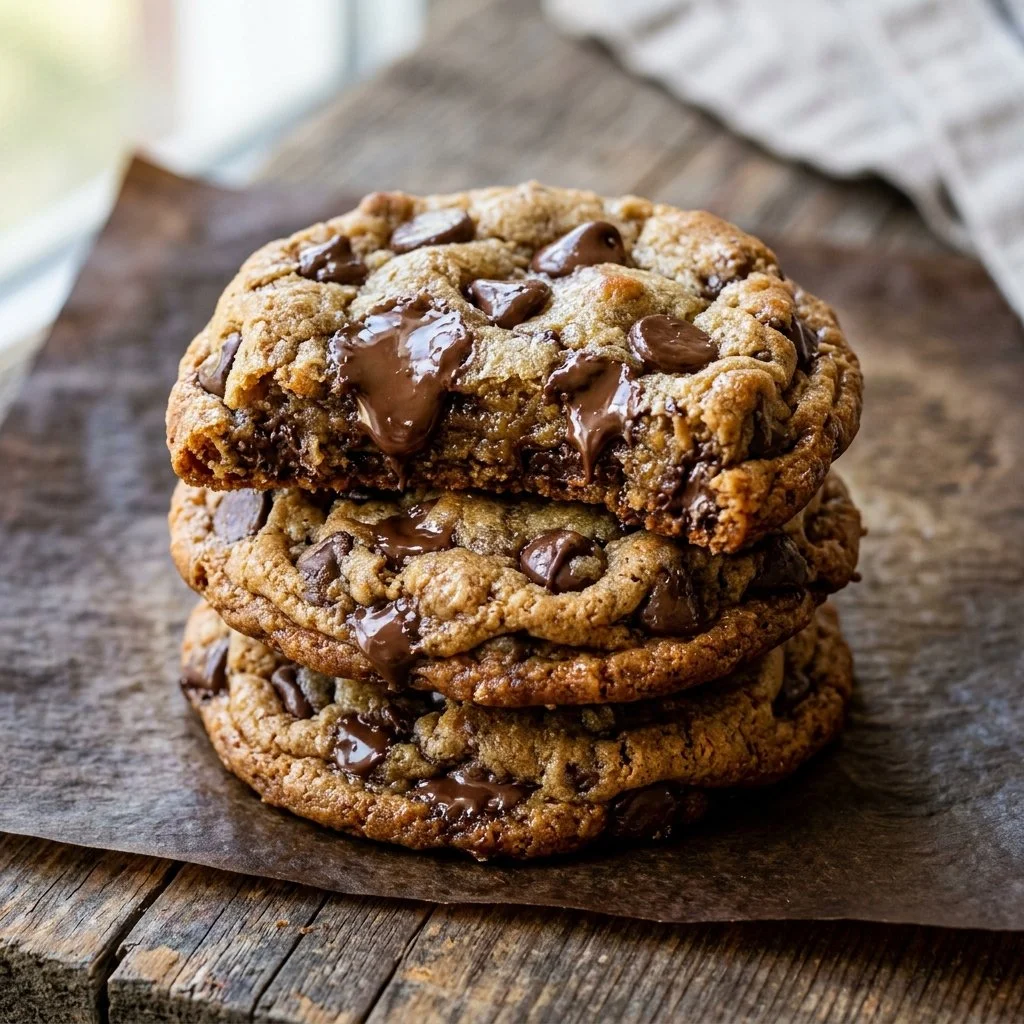 Freshly baked chocolate chip cookies on a cooling rack