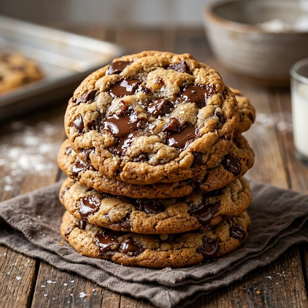 Freshly baked chocolate chip cookies on a cooling rack