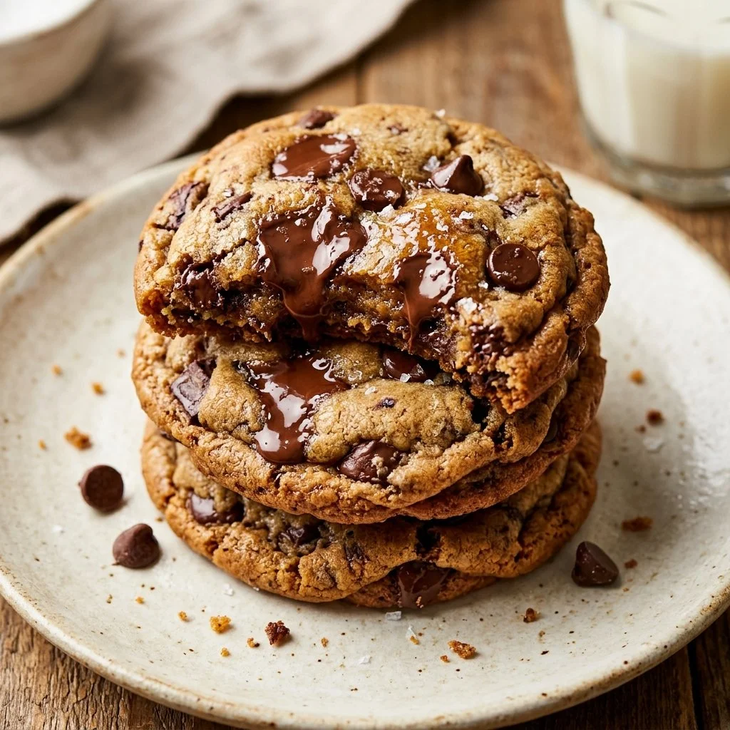Freshly baked chocolate chip cookies on a cooling rack