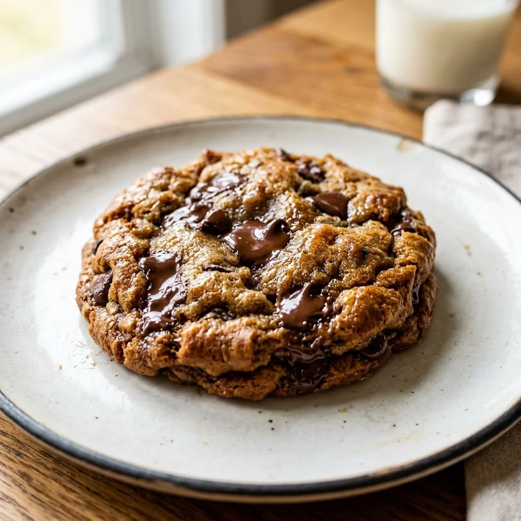 Freshly baked chocolate chip cookies on a cooling rack