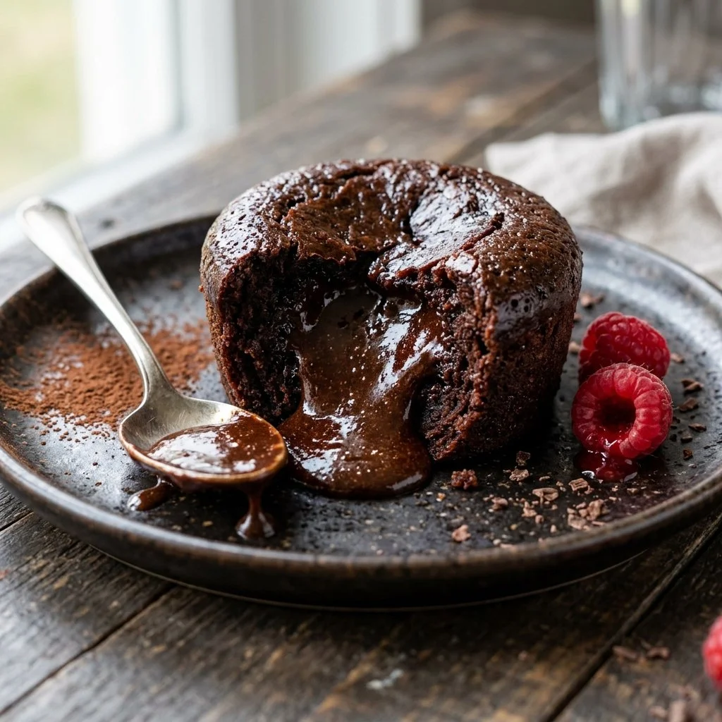 Decadent Chocolate Lava Cake with molten chocolate center on a plate