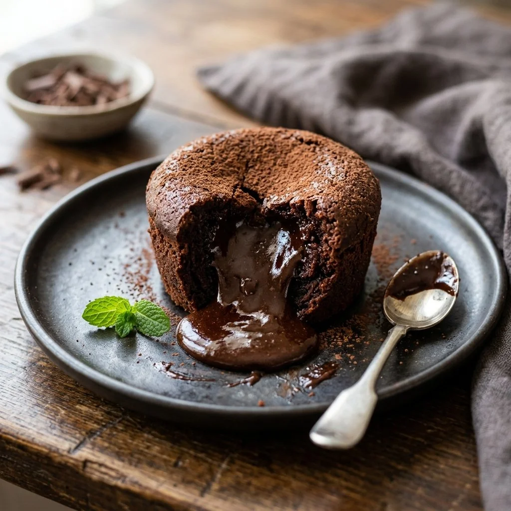 Deliciously melted Chocolate Lava Cake served warm with ice cream