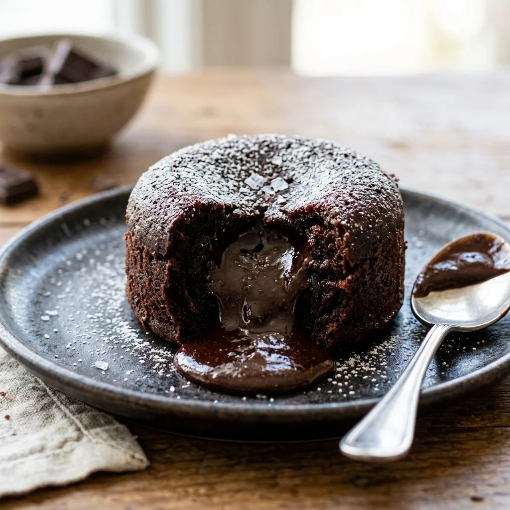 Delicious Chocolate Lava Cake with melted chocolate center served on a plate