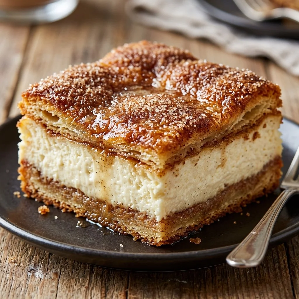 Delicious Churro Cheesecake topped with cinnamon sugar and drizzled with caramel
