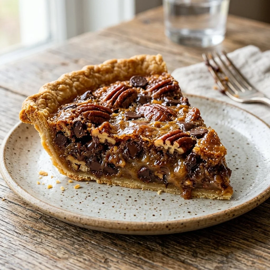 Homemade Derby Pie with chocolate and nuts, a classic Kentucky dessert