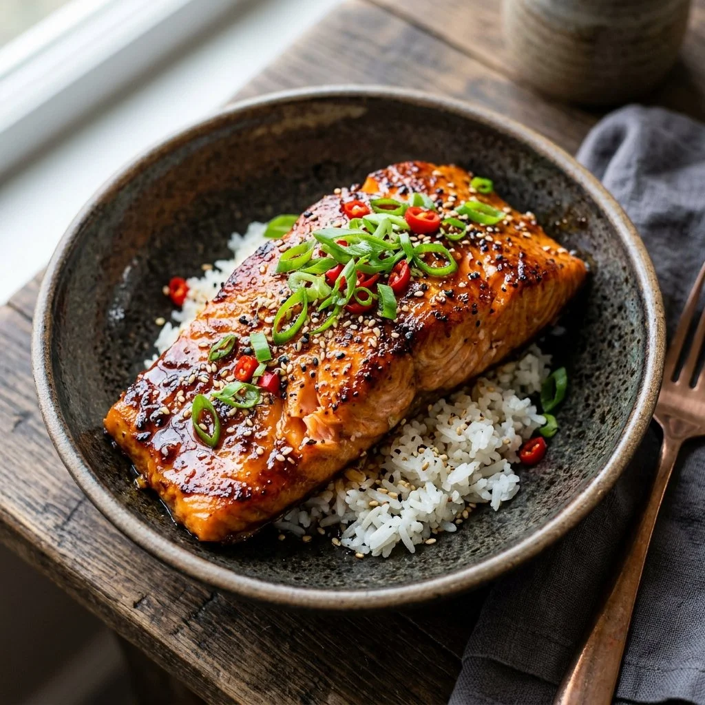 Delicious Firecracker Salmon recipe with spicy seasoning and vibrant colors.