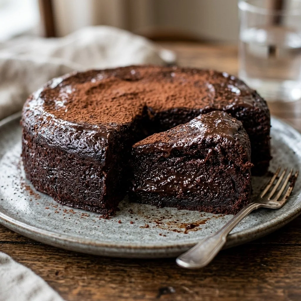 Delicious flourless chocolate cake garnished with berries