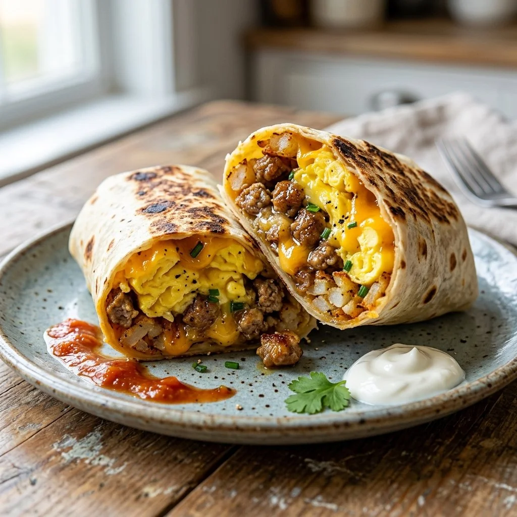 A stack of freezer breakfast burritos ready for a quick meal
