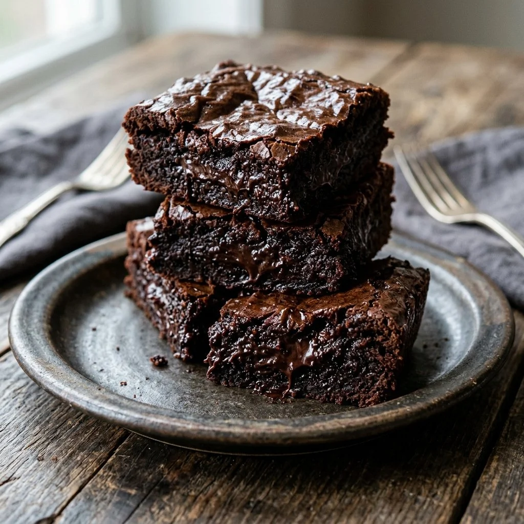 Deliciously fudgy brownies with a rich chocolate texture on a white plate