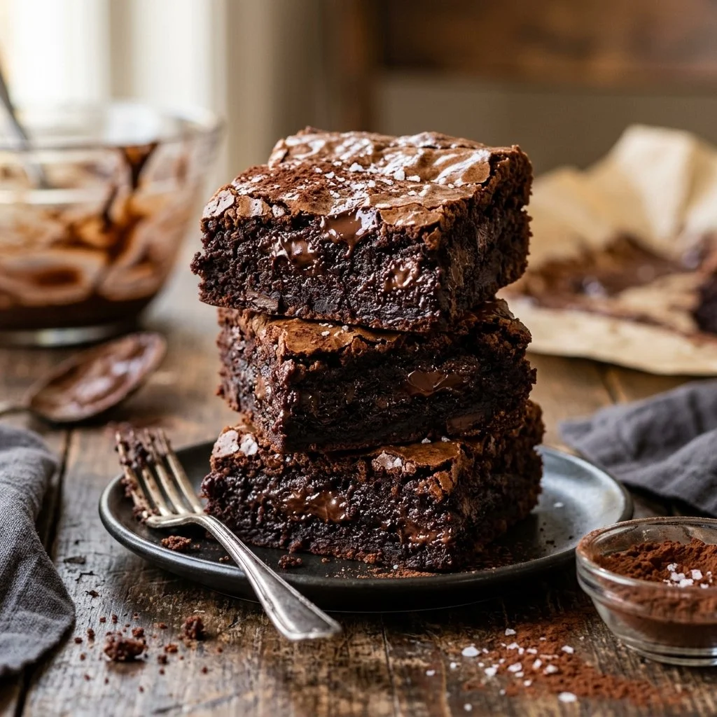 Fudgy homemade brownies freshly baked and ready to enjoy