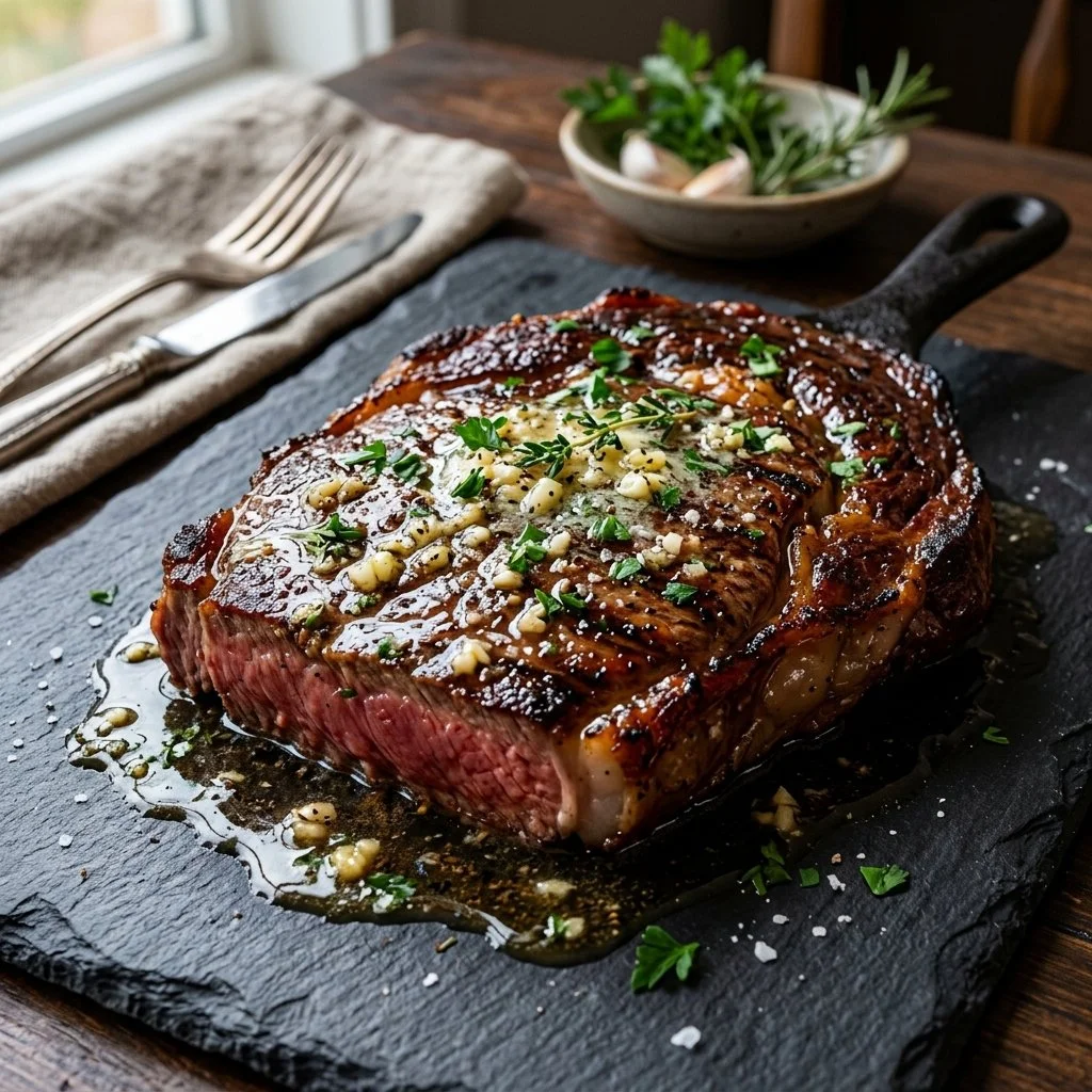Delicious Garlic Butter Steak with herbs and spices