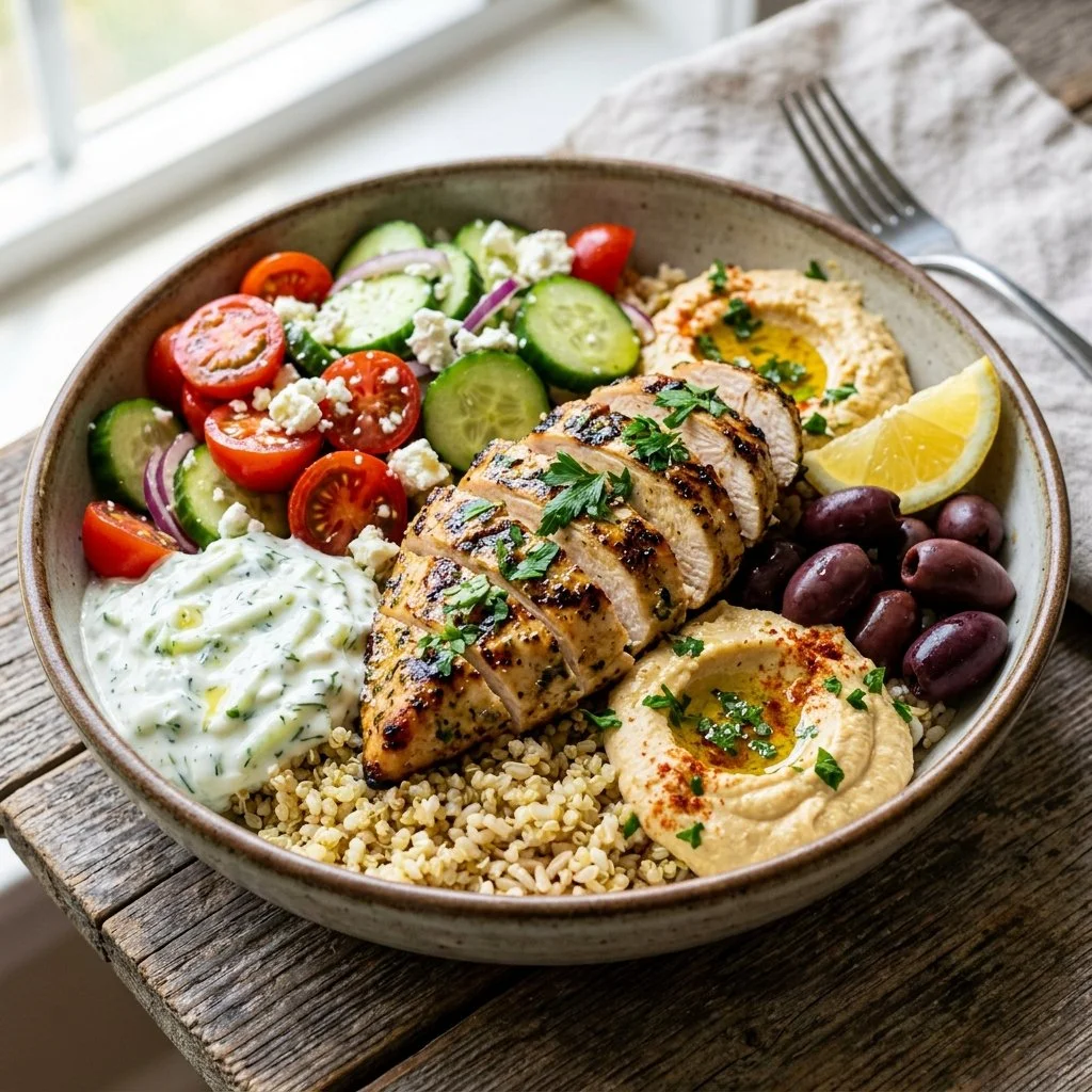 Delicious Greek Chicken Bowls with fresh ingredients and vibrant flavors