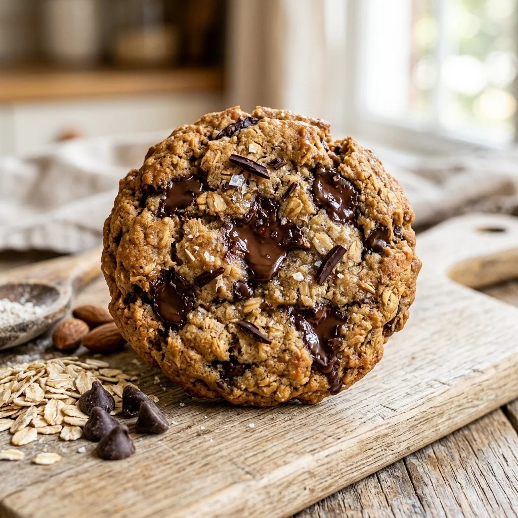 A plate of healthy chocolate chip cookies made with nutritious ingredients