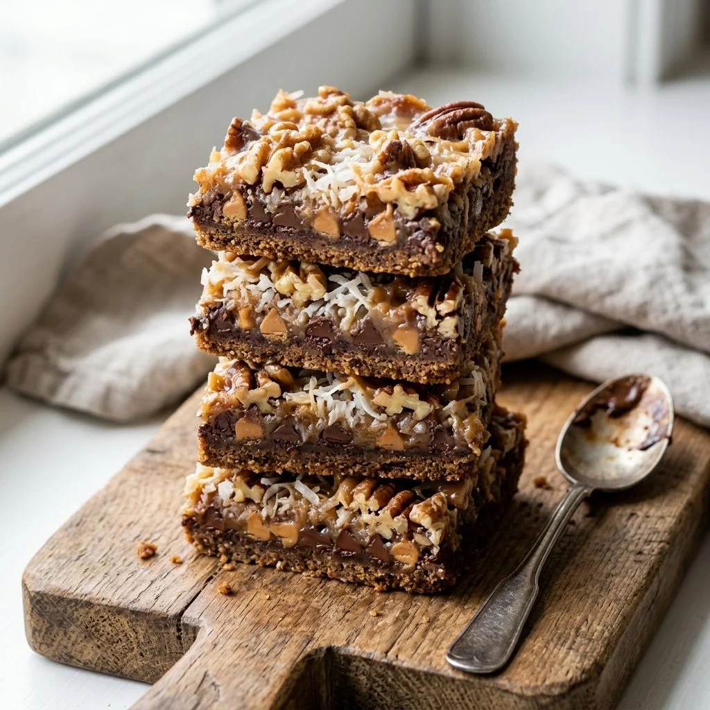 Delicious homemade Hello Dolly Bars with layers of chocolate and coconut