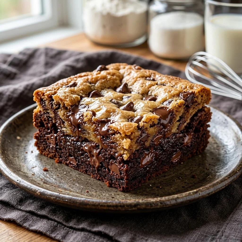 Delicious homemade brookies combining brownies and cookies on a plate.
