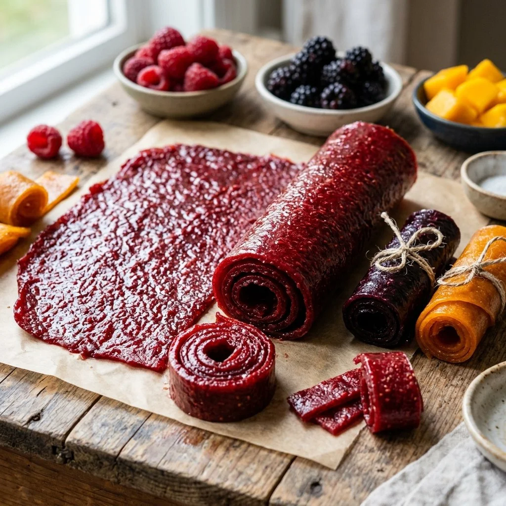 Homemade fruit leather made from fresh fruits