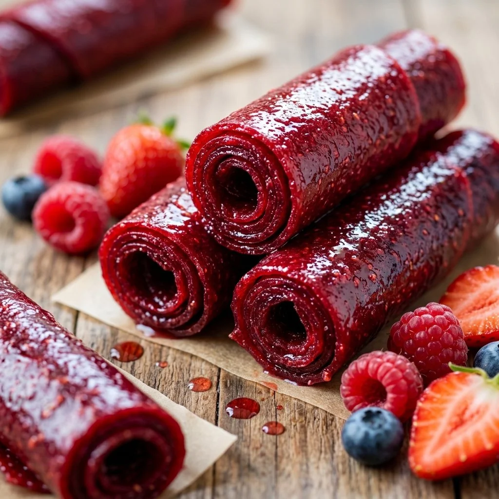 Homemade fruit roll ups made from fresh fruits