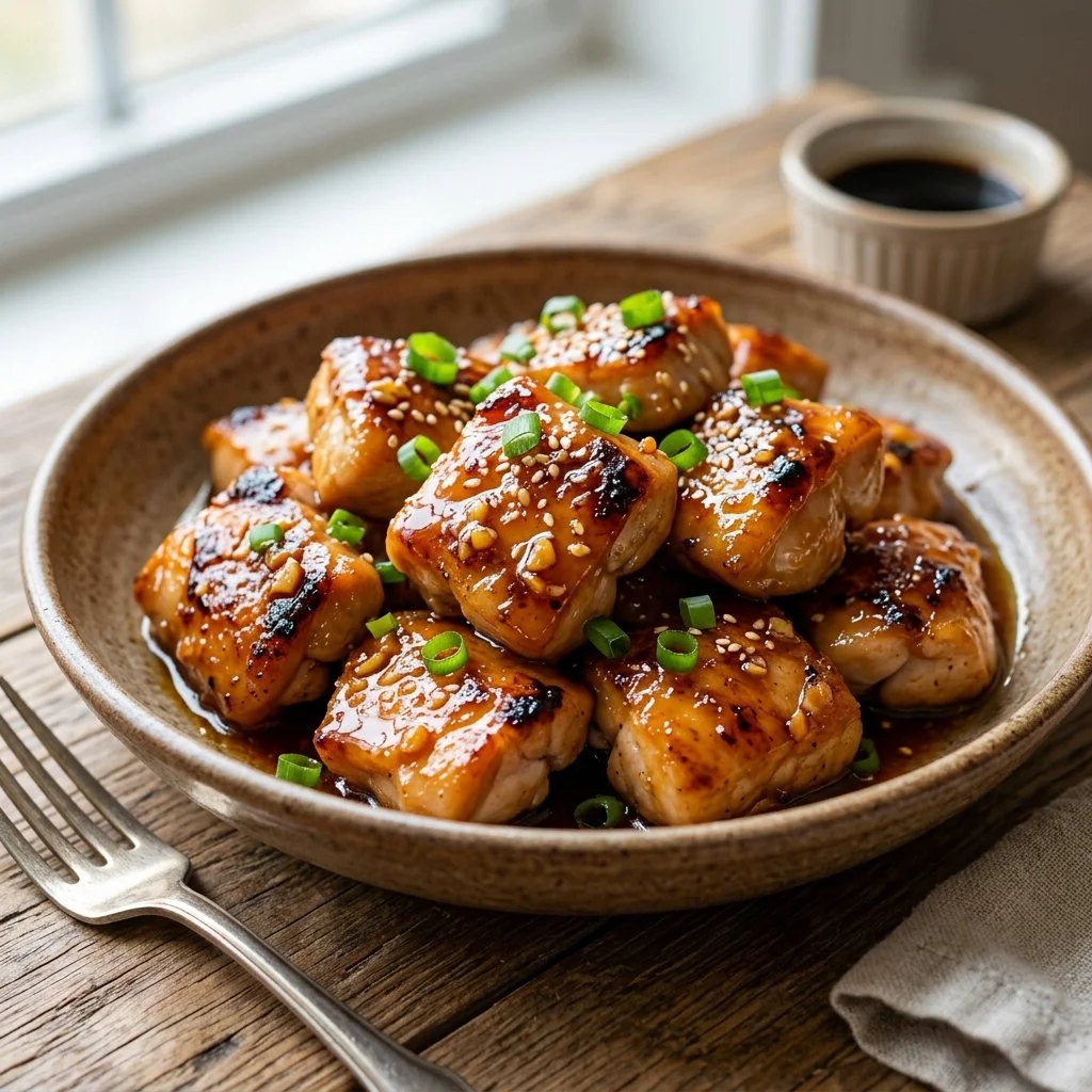Delicious Honey Garlic Chicken served on a plate with vegetables.