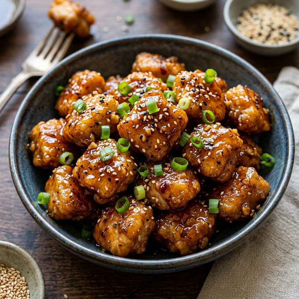 Delicious Honey Garlic Chicken Bites served on a platter