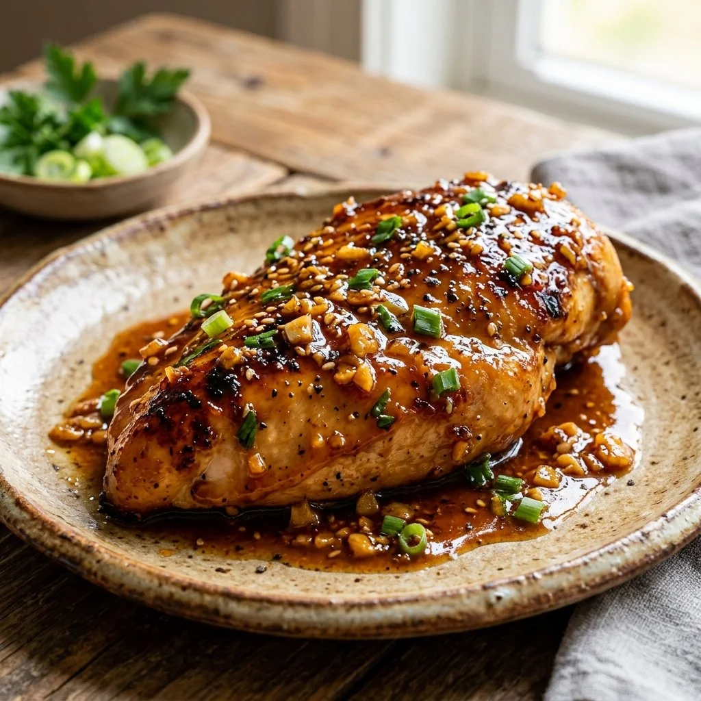 Delicious Honey Garlic Chicken Breast served on a plate