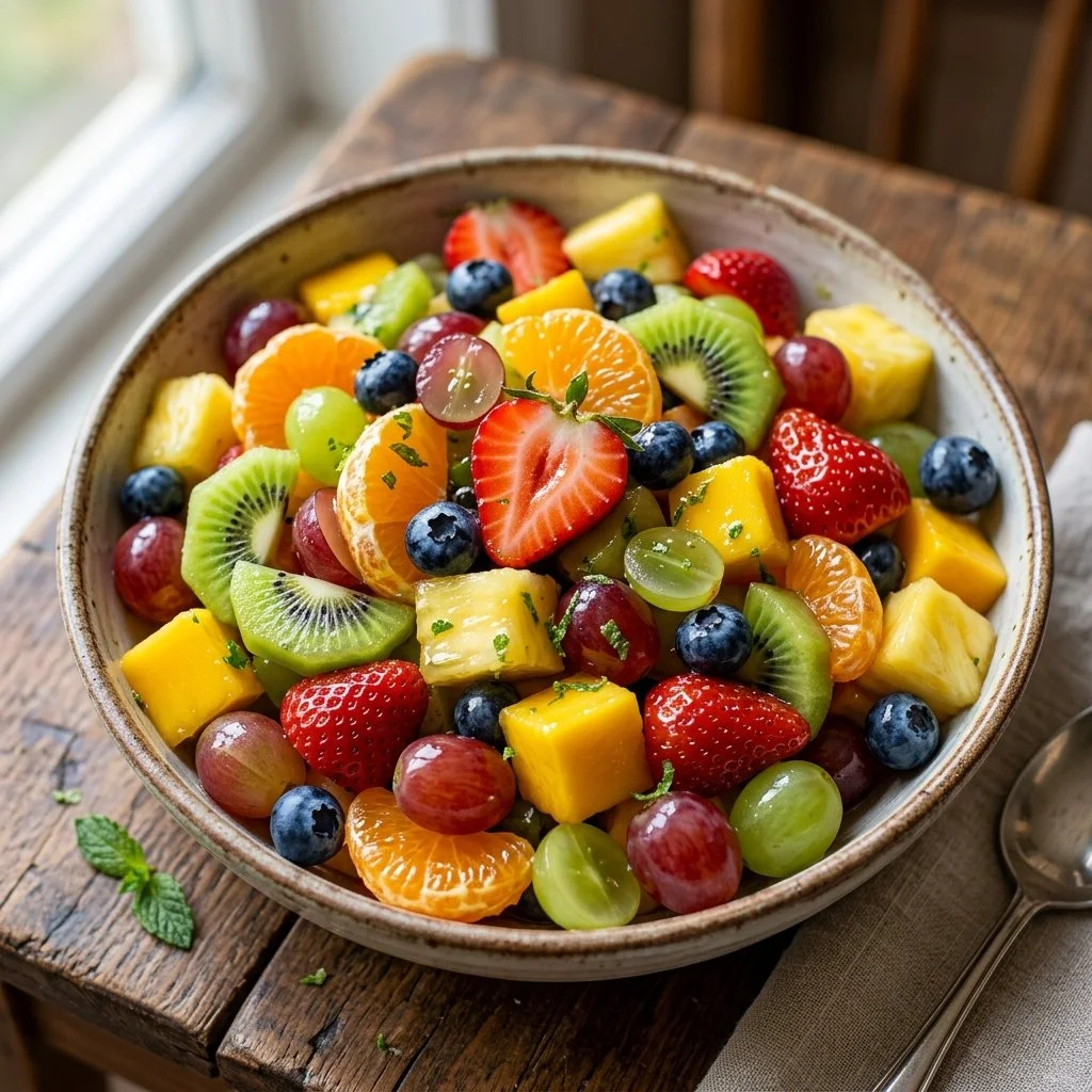 Colorful Honey Lime Fruit Salad with fresh fruits and lime dressing