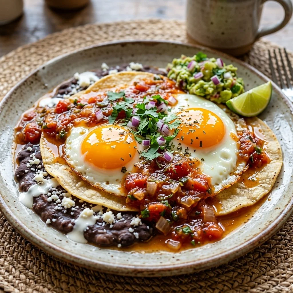 Delicious Huevos Rancheros with eggs, tortillas, and salsa served on a plate