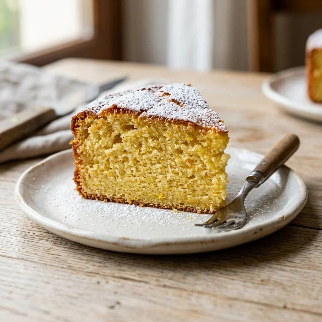 Italian Ricotta Cake topped with fresh fruit and dusted with powdered sugar