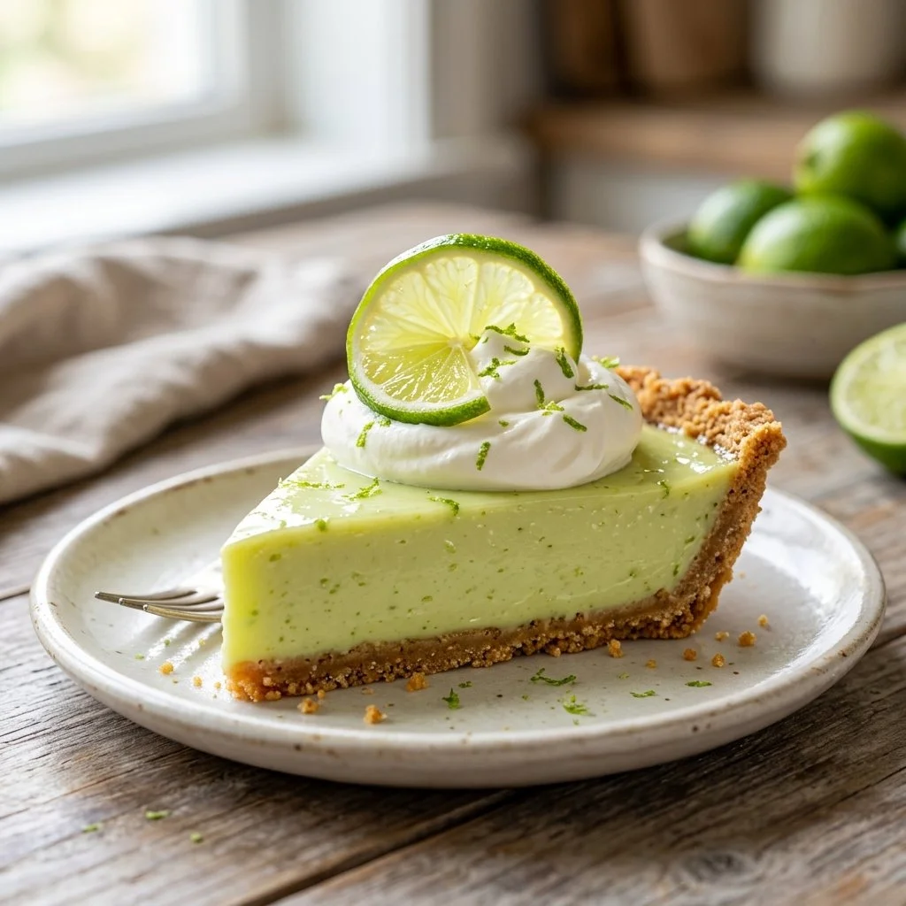 Delicious Key Lime Pie with a graham cracker crust and lime filling