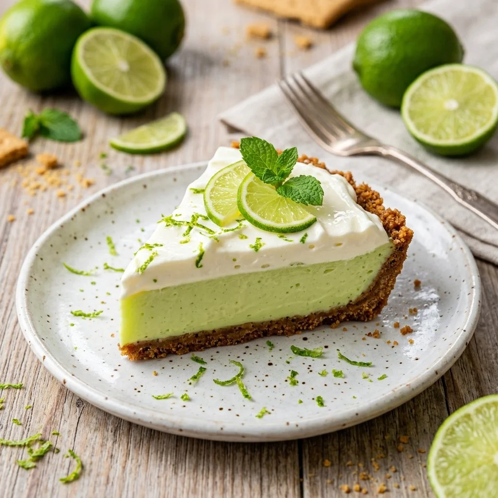 Delicious slice of homemade Key Lime Pie on a plate