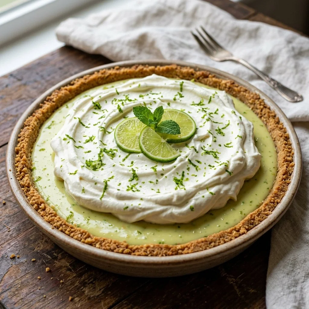Delicious slice of homemade Key Lime Pie with a graham cracker crust