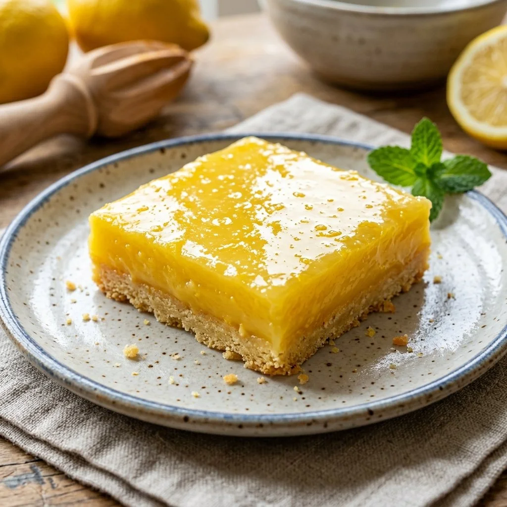 Freshly baked lemon bars with a buttery crust and vibrant lemon filling