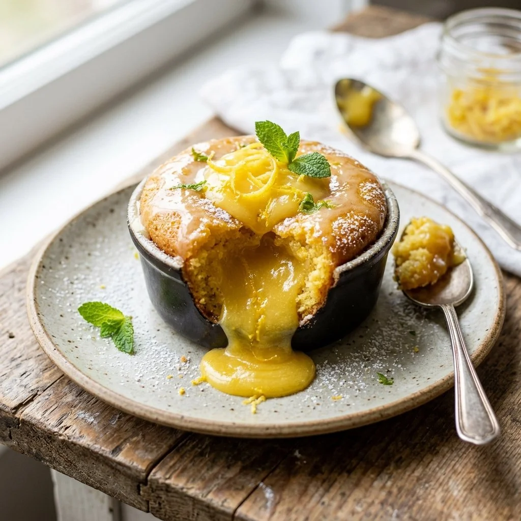 Delicious Lemon Lava Cake with a gooey lemon center