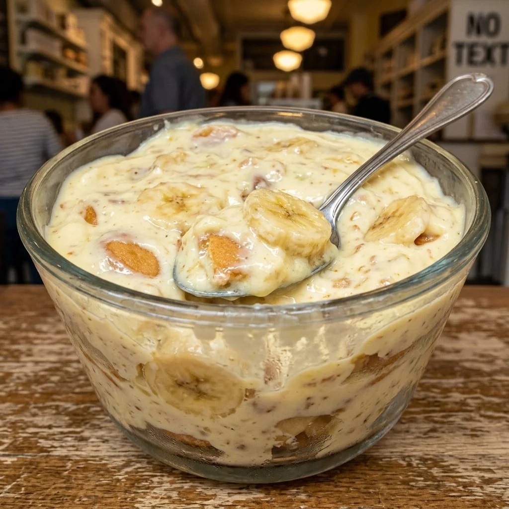 Delicious Magnolia Bakery banana pudding served in a glass dish