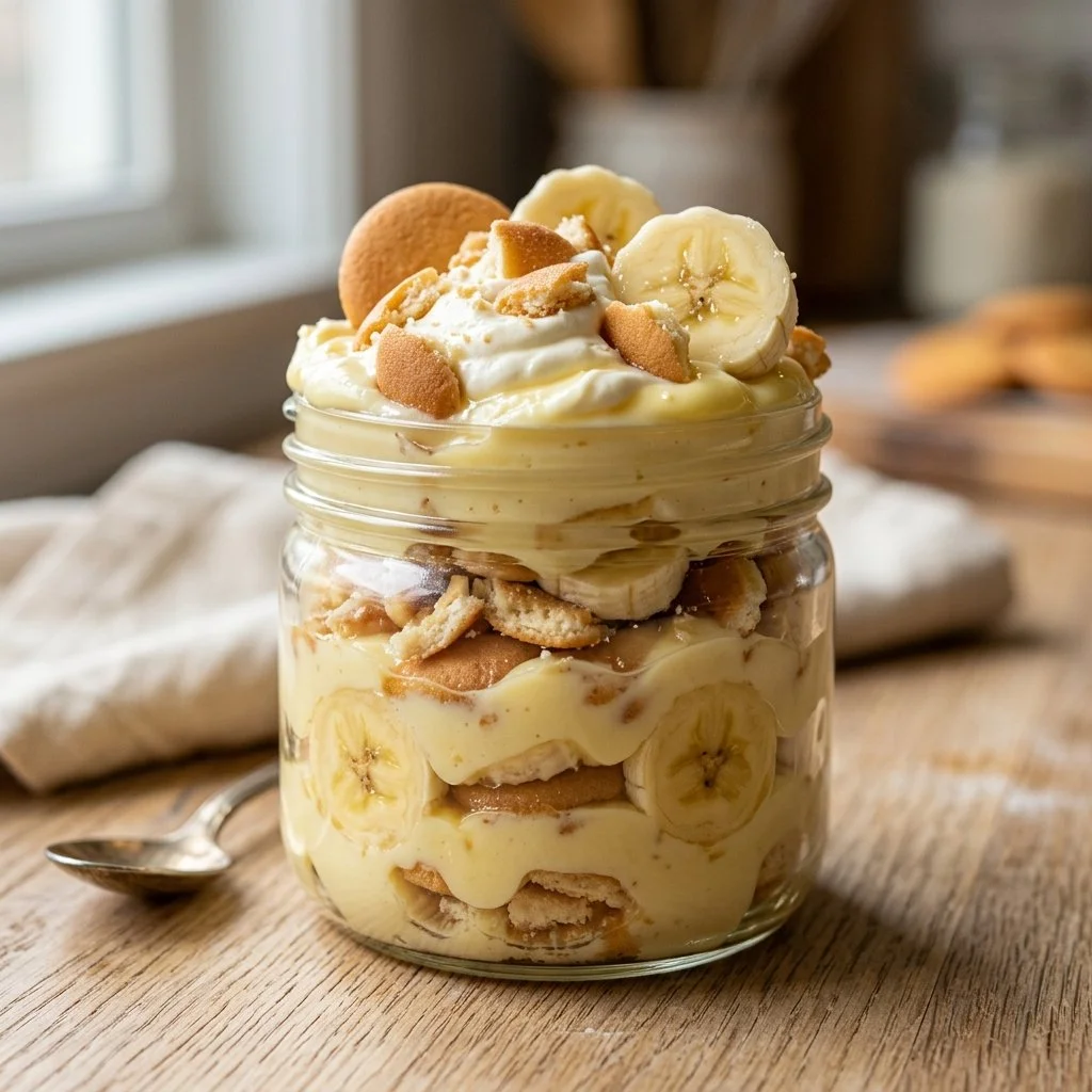 Magnolia Bakery's delicious banana pudding with layers of bananas and creamy whipped topping.