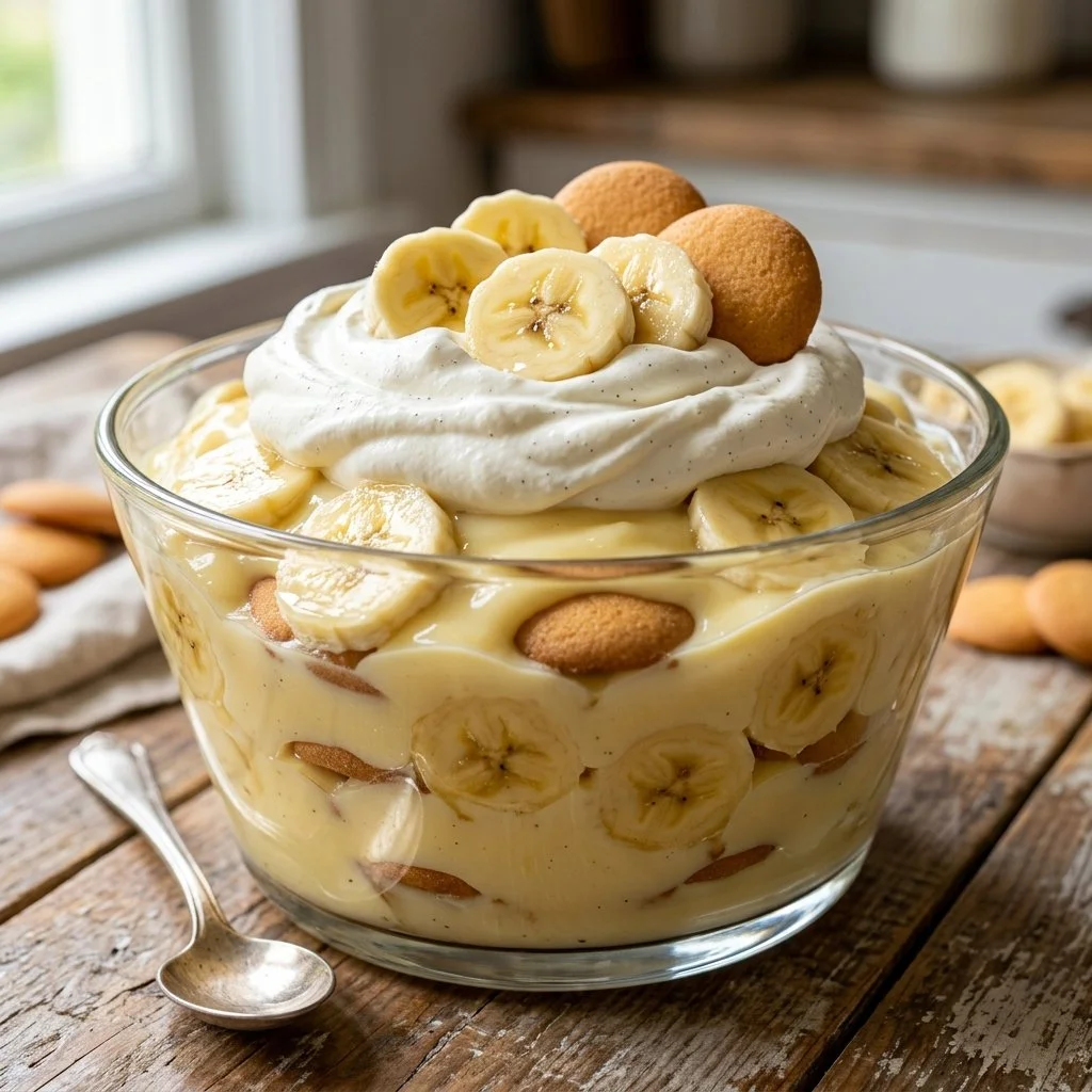 Delicious Magnolia Banana Pudding with layers of bananas and creamy filling