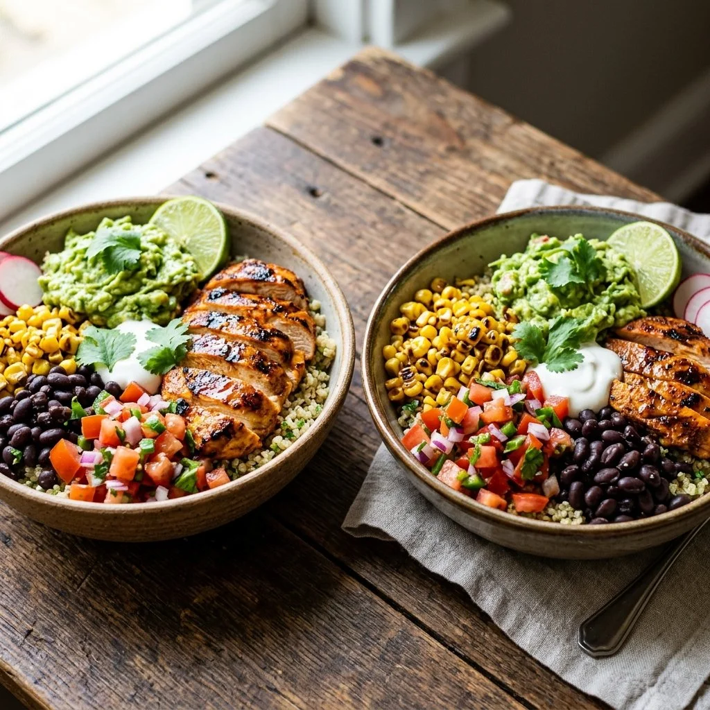 Colorful Mexican Power Bowl with fresh ingredients and vibrant toppings
