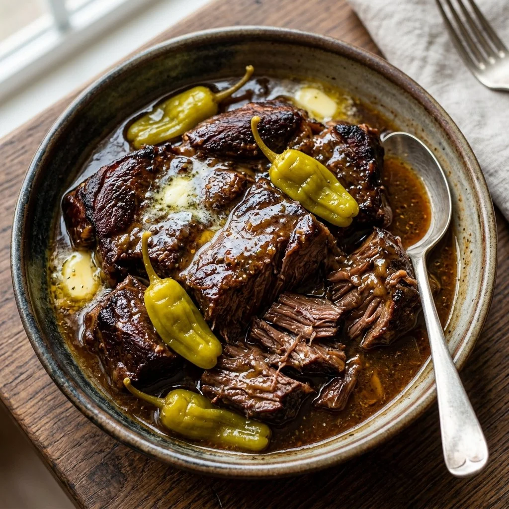 Delicious Mississippi Pot Roast served with vegetables and gravy