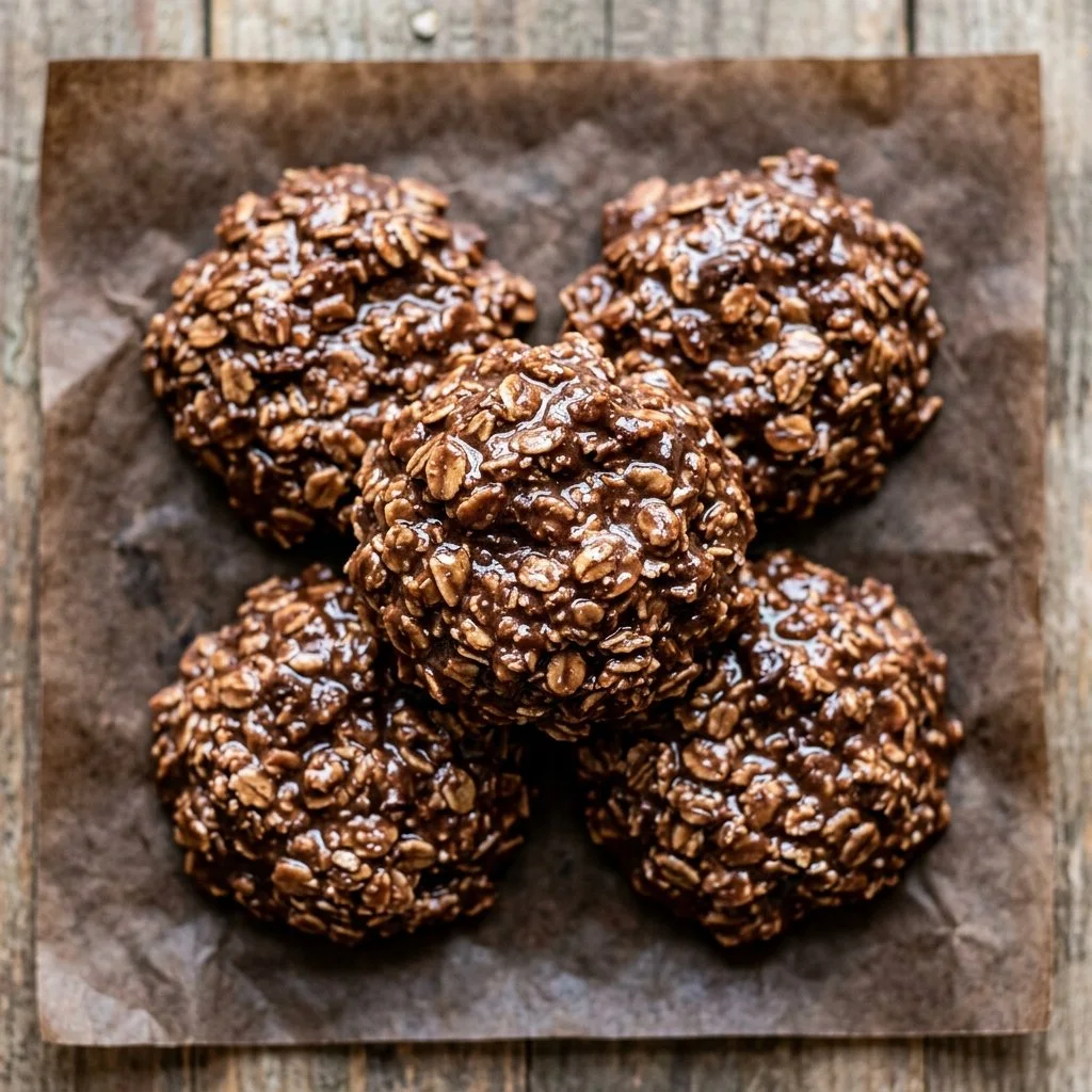 Delicious no-bake cookies arranged on a plate for a quick dessert treat.